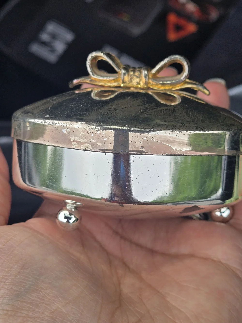Vintage Silverplate Trinket Box, Red Velvet Lined